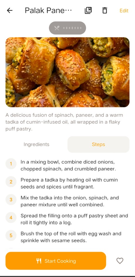 A recipe imported from social, with photo, ingredients and numbered steps