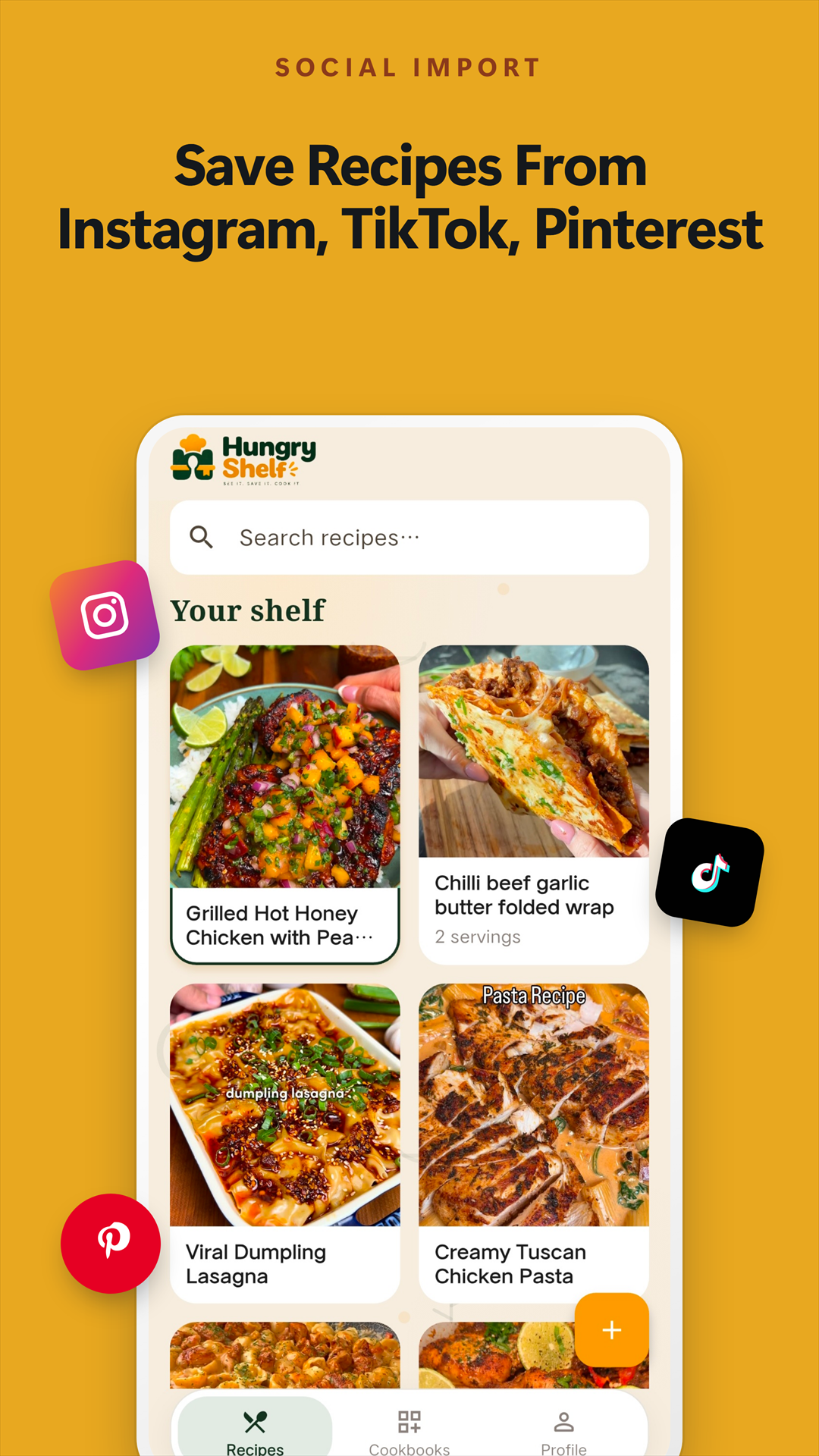 Save recipes from Instagram, TikTok and Pinterest