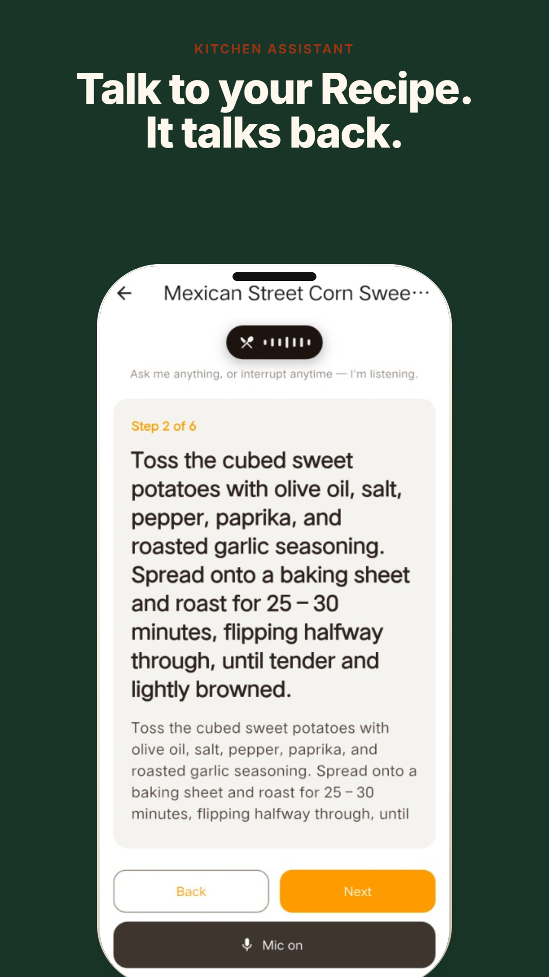 Talk to your recipe and it talks back, reading each step aloud